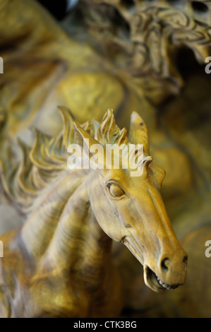 carved wooden horse portrait in a strong whinny action Stock Photo