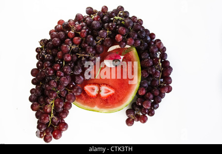 A vegetable and fruit face made from various parts. Stock Photo
