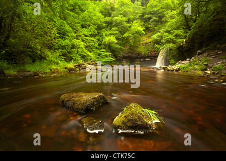 Sgwd Gwladys (Lady Falls) on the river Pyrddin, Neath Valley, Brecon Beacons, Wales. Stock Photo