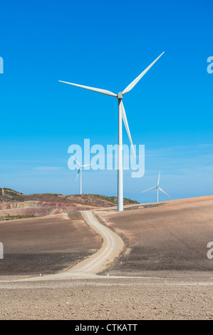 landscape with wind turbines and a blue sky Stock Photo - Alamy