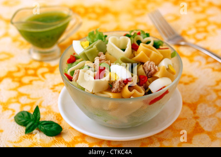 Pasta salad with almonds pesto. Recipe available. Stock Photo