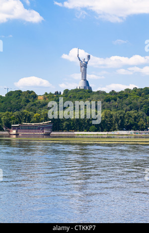 riverside view on monument of Mother of the Fatherland from Dnieper River in Kiev, Ukraine Stock Photo