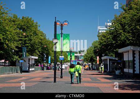 2012 Olympics staff walking up Wembley Way towards Wembley Park Station, London, England, United Kingdom Stock Photo