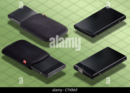 Isometric Photograph - Black External Hard Disk Drive Isolated Stock Photo