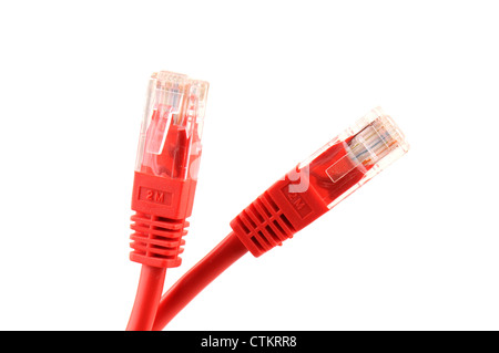 Red network cables isolated on white background Stock Photo