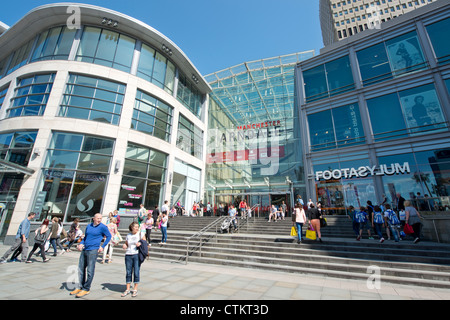 Manchester Arndale Centre busy with shoppers on a clear and sunny summer's day. Stock Photo