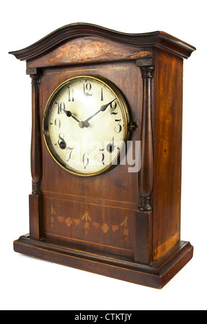 Antique wooden clock on a white background Stock Photo - Alamy