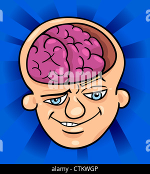 Humorous Cartoon Illustration of Brainy Man or Smart Guy Stock Photo