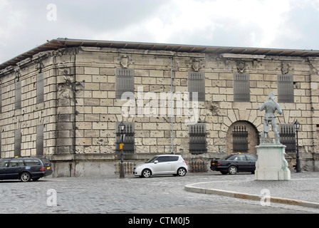 Building near Fisherman's Bastion on the Buda side of Budapest, Hungary showing bullet holes Stock Photo