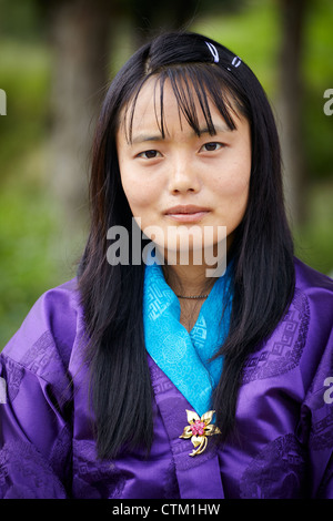 Bhutanese woman in a traditional costume Stock Photo