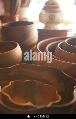 Beautifully handcrafted wooden bowls and dishes. Stock Photo