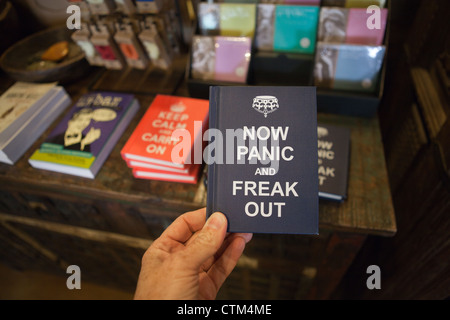 Book titled 'Now Panic and Freak Out', a spoof on 'Keep Calm and Carry On.' Stock Photo