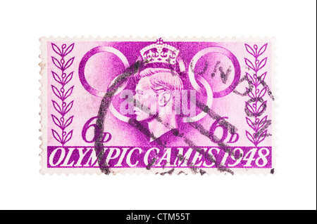 A King George VI six pence purple 6d Olympic Games 1948 postage stamp on a white background Stock Photo