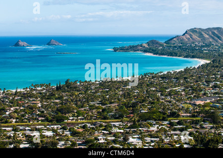 Kailua Bay & the Mokulua Islands, Oahu, Hawaii Stock Photo
