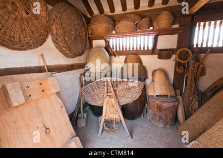 Interior of traditional Korean house's shed for storage, Namsangol Hanok Village, Seoul, Korea Stock Photo