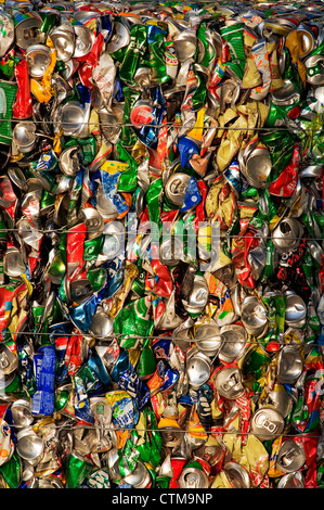 Crushed aluminum cans ready to be recycled, Hong Kong, China. Stock Photo