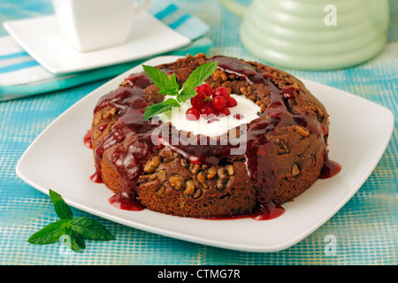 Chocolate tart with walnuts. Recipe available. Stock Photo