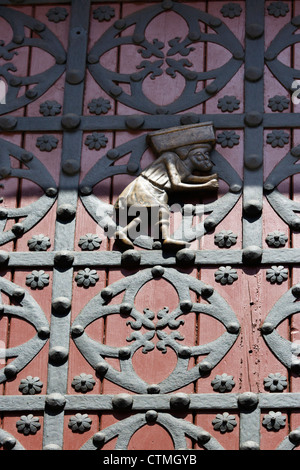 Doors of Santa Maria del Mar main entrance with stone porters or