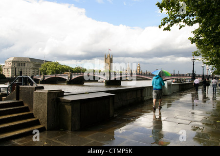 View of Lambeth bridge and the Victoria tower from the Albert embankment - London, England Stock Photo