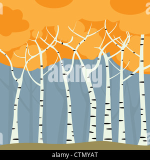 Romantic birch forest background, graphic art Stock Photo