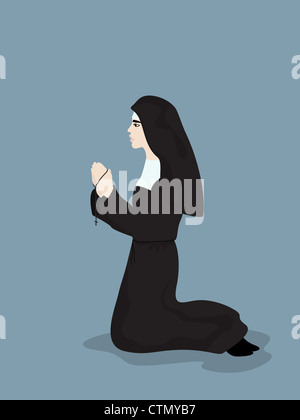 Cartoon style drawing of a praying nun Stock Photo