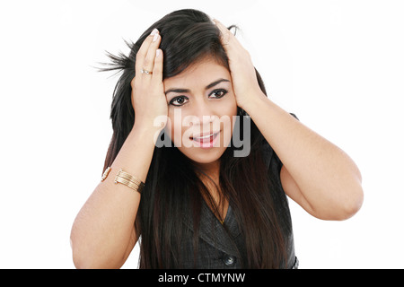 Oh no - shocked business woman, isolated on white Stock Photo