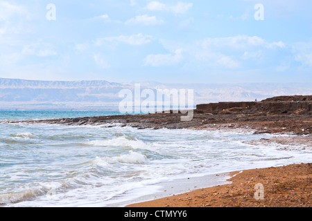 early blue dawn on Dead Sea coast Stock Photo