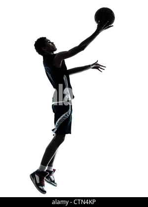 Silhouette of man, basketball player in motion during game, dribble ...
