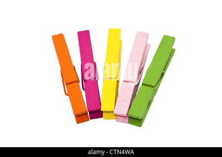 colorful wooden peg isolated on white background Stock Photo