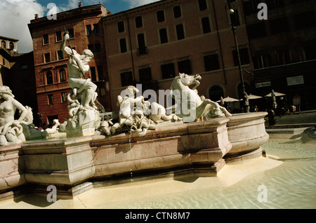 Piazza Navona, Rome, Italy, Neptune statue in a marble fountain, Antonio Della Bitta Stock Photo