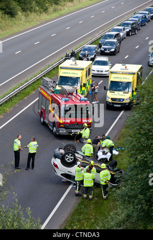 Accident scene on the A30 dual carriageway in Cornwall, where a car has ...