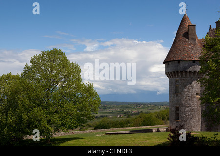 Chateau de Monbazillac and the view across the Dordogne valley towards Bergerac. Stock Photo