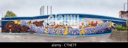 The New Face Of East Greenwich, painted on construction boarding in Greenwich, London. Stock Photo
