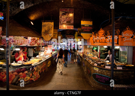 Food Stalls at Stables Market; Camden Lock; Camden; London; England; UK Stock Photo