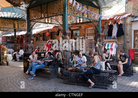 People Eating at Stables Market; Camden Lock; Camden; London; England; UK Stock Photo