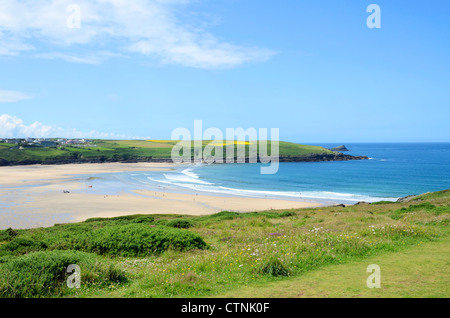 The large sandy beach at Crantock near Newquay in Cornwall, UK Stock Photo