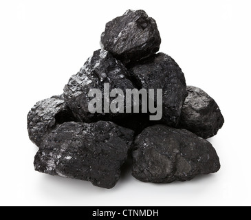 Stack of coal lumps isolated on white background Stock Photo