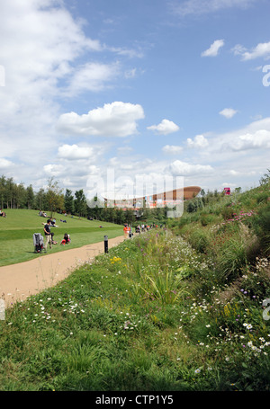 Atmosphere at the Olympic Park in Stratford, East London on the first day of the London 2012 Olympics Stock Photo