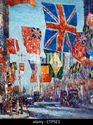 Avenue of the Allies Great Britain 1918  ( World War I Flags Fifth Avenue New York ) Childe Hassam United States of America Stock Photo