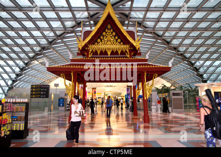 Thai architecture in the terminal at the Suvarnabhumi Airport or the New Bangkok International Airport in Bangkok, Thailand. Stock Photo