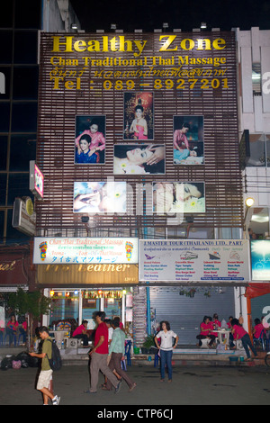 Health Zone Thai massage storefront in Bangkok, Thailand. Stock Photo