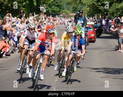 London 2012 Olympics, cycling, men's road race. The leading group at Ripley, Surrey. Stock Photo