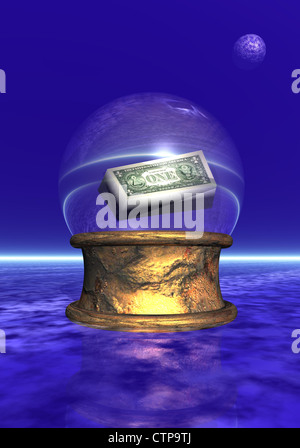 Amercian banBlue crystal ball upon golden base in black and blue background Stock Photo