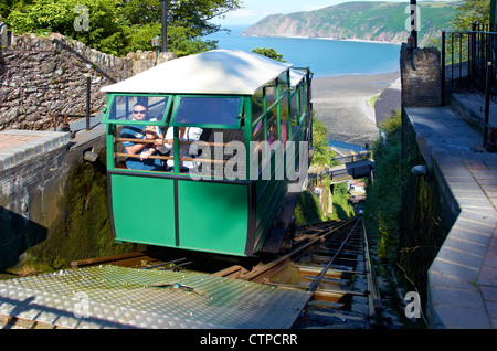 Lynton and Lynmouth Cliff Railway linking the 2 towns. Pics show upper, Lynton end and water worked passenger car. Stock Photo
