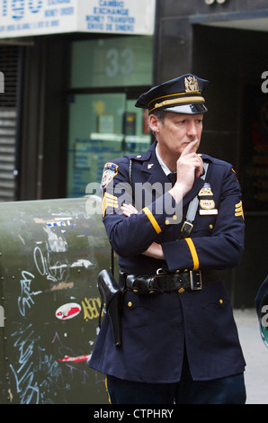 A member of the NYPD Mounted Unit before the start of the St. Patrick's Day parade in New York City on Mar. 16, 2002. Stock Photo