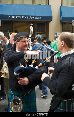 Bagpipers getting ready for the St. Patrick's Day parade in New York City on Mar. 16, 2002. Stock Photo