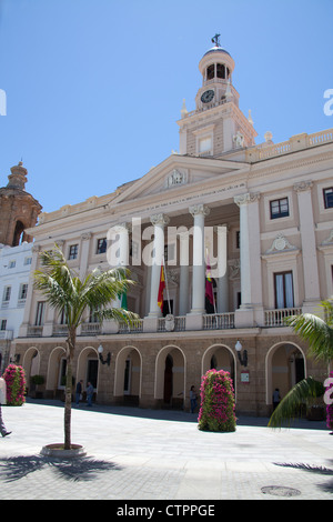 City of Cadiz, Spain. Picturesque sunny view of the Plaza de San Juan de Dios and the Old Town Hall. Stock Photo