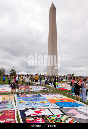 AIDS Memorial Quilt panels are put on display on the Mall to mark its 25th anniversary - July 22, 2012, Washington, DC USA Stock Photo