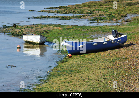 Blue boat, West Mersea, UK Stock Photo