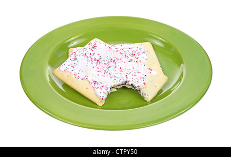 Bitten blueberry toaster pastry on plate Stock Photo